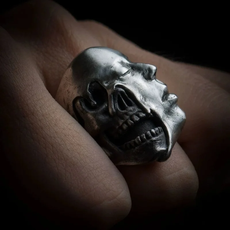 Handmade Design Ring Live Towards Death Skin Painting Style Ring Jewelry Men Unisex Band