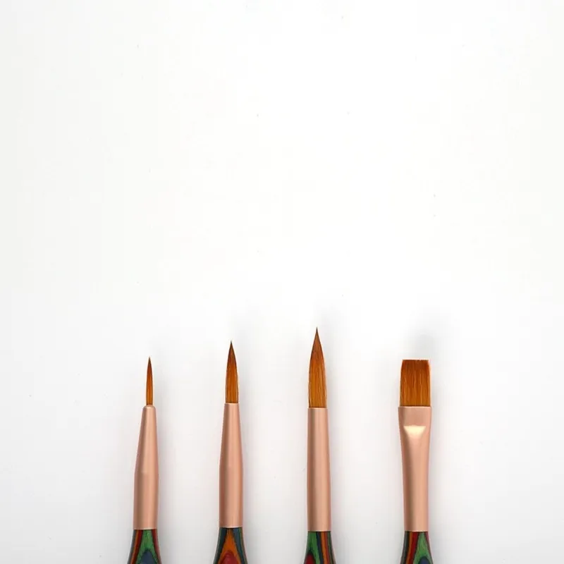 Carry Bag Included 4PC/Lot Detail Paint Brushes Golden Nylon Hair Triangle Wood Handle Art Brush For Acrylic Oil Gouache