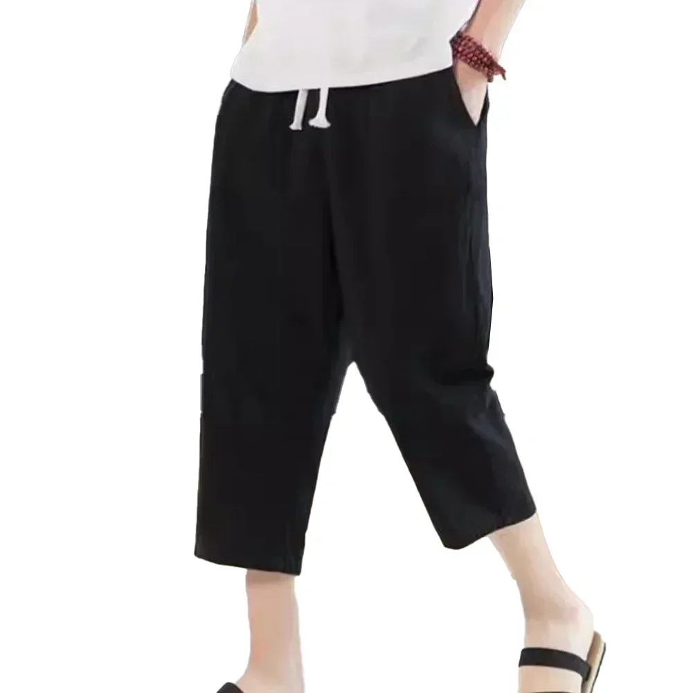 

2XL шорты в корейском стиле, дышащие эластичные укороченные брюки, повседневные шорты, дышащие свободные шорты, дизайн с однотонным узором