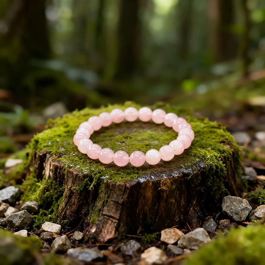 سوار كوارتز وردي طبيعي للنساء سوار كوارتز وردي لطيف للفتيات مجوهرات كريستال بسيطة للحفلات والمواعدة #2