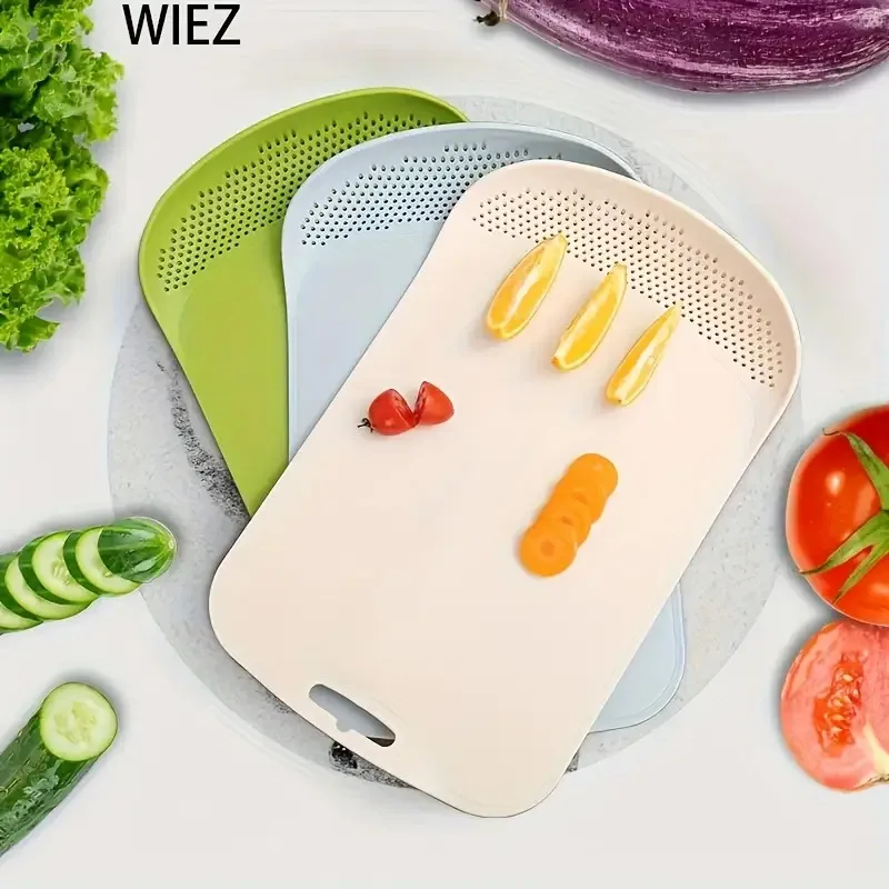 

Разделочная доска из пищевого полипропилена 3 в 1, со дренажным отверстием, универсальный кухонный поднос для овощей, фруктов, мяса, использования в помещении и на открытом воздухе