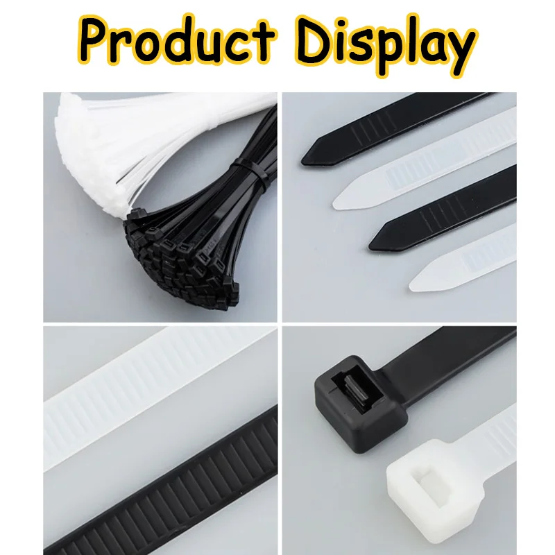 Dasi Kabel Pengunci Otomatis Nilon Hitam Putih 60/80/100/120/150/200/250/300/350 ~ 1500Mm Tali Kunci Kabel Cincin Pengencang Plastik Ritsleting