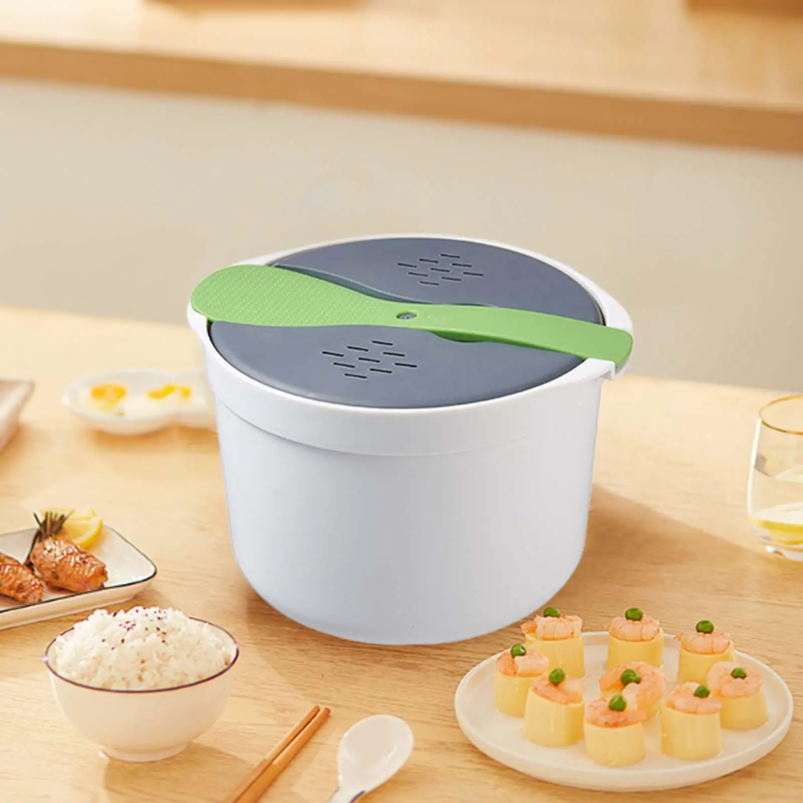 Multifunctional Rice Cooker Microwave Baking Heating Tools with Strainer 2L Pasta Cooker for Oatmeal Ramen Vegetables Pasta