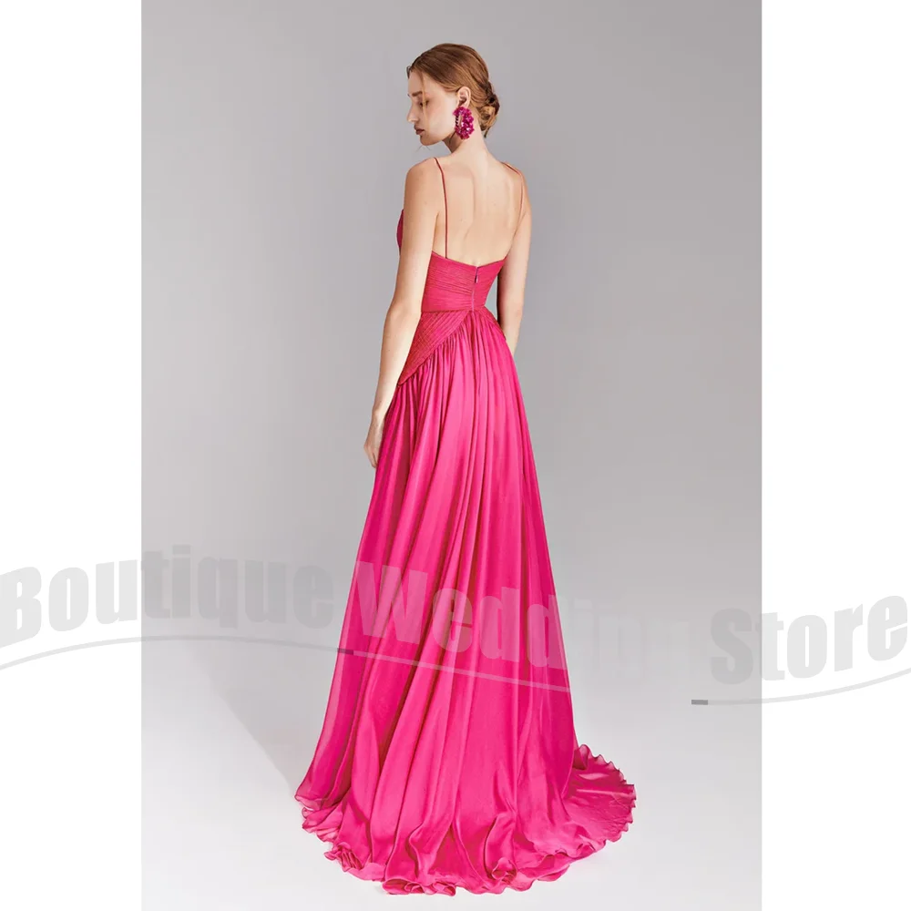 Robes de bal de mode pour femmes personnalisées Spaghetti sangle plissée robes de soirée Chic fente latérale longueur de plancher a-ligne robes de soirée