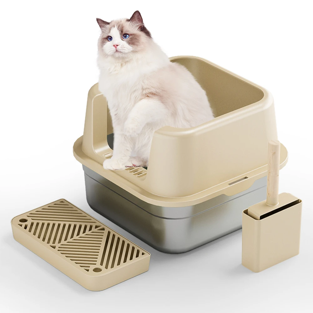 Stainless Steel Cat Litter Box Widen Thickening Leak-Proof Litter Box Spillproof Stainless Steel Semi-Closed Cat Litter Box