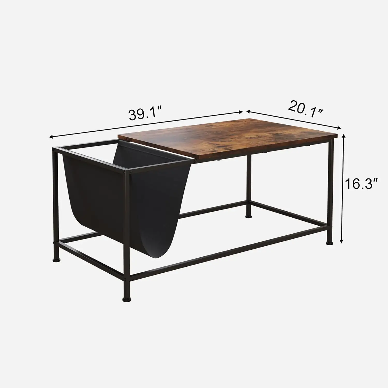 Rectangle Wood and Metal Coffee Table with Storage Shelf for Small Living Rooms with Pocket