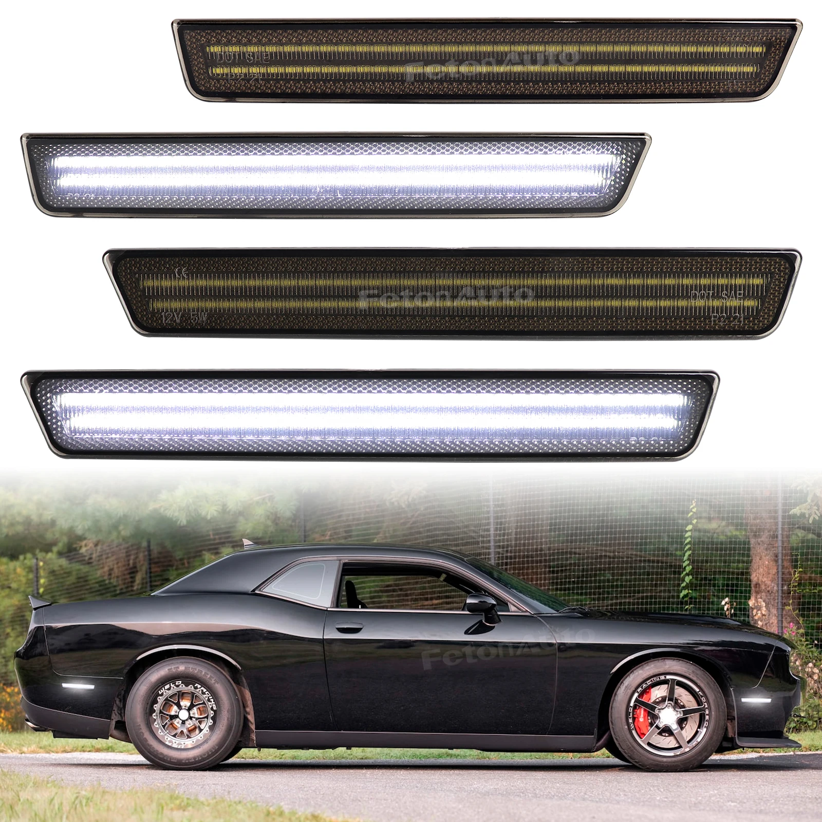 LED White Side Marker Light Front Rear Bumper Turn Signal Light Indicator Light for 2015-2023 Dodge Challenger