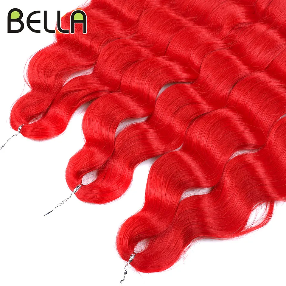 BELLA Red-extensiones de cabello trenzado con ondas de agua sintéticas, pelo de ganchillo trenzado, fibra de alta temperatura, 24 pulgadas