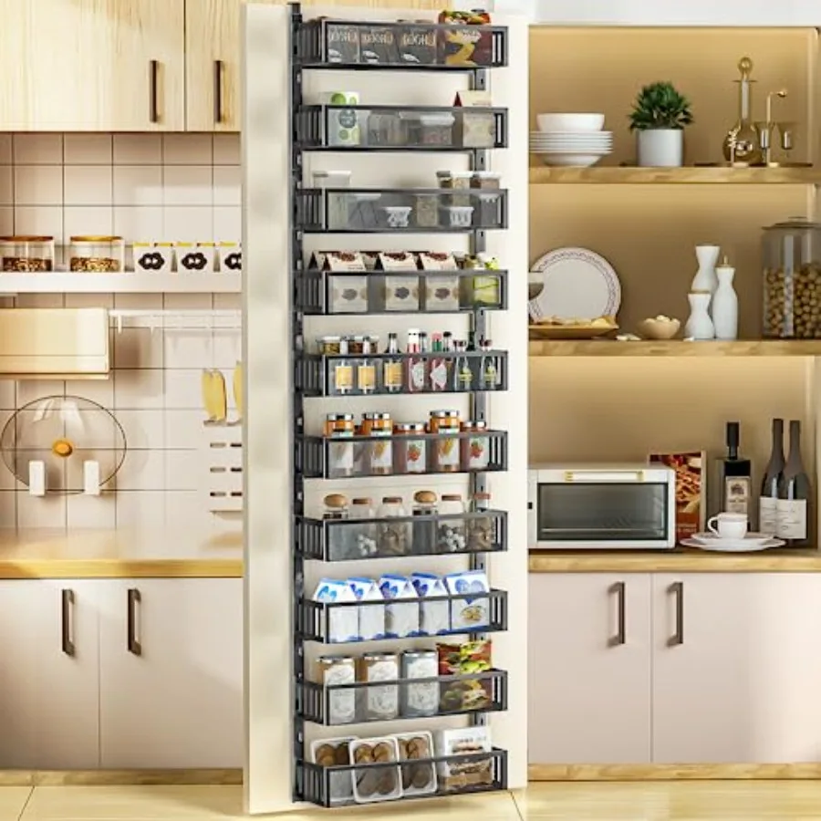 

10-tier Over The Door Pantry Organizer with Mesh Baskets Adjustable and Stable Hanging Spice Rack for Kitchen Bathroom Bedroom