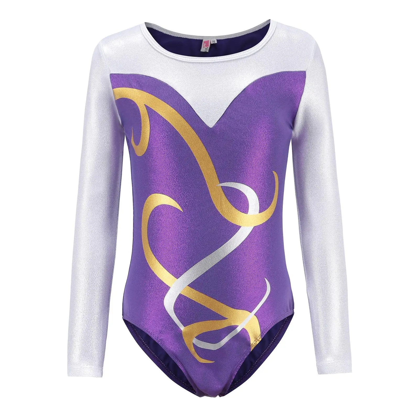Kids Gymnastics Leotard Long Sleeve Glitter Bodysuit for Dance Practice Activewear Outfit with Comfortable Polyester Material