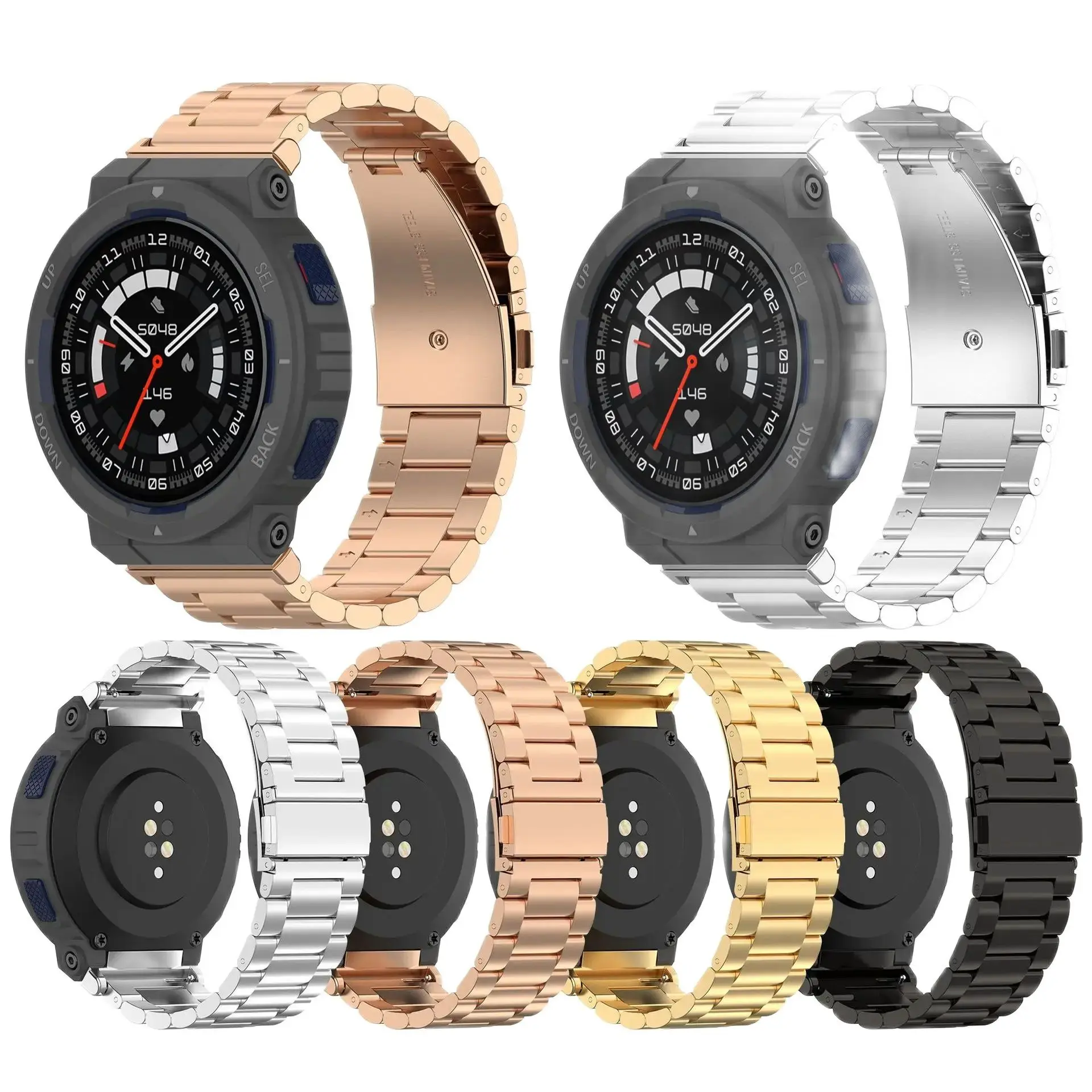 Suitable for Huami Amazfit Active Edge three-bead stainless steel strap A2212 metal strap