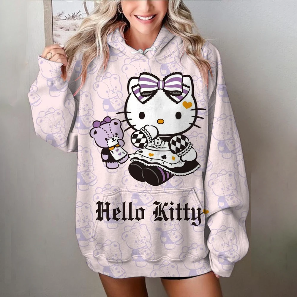 Cute Japanese Cute Hello Kitty print Women\'s Hoodie Student Y2K Sweatshirt Spring and Autumn Outdoor Sports and Leisure Pullover