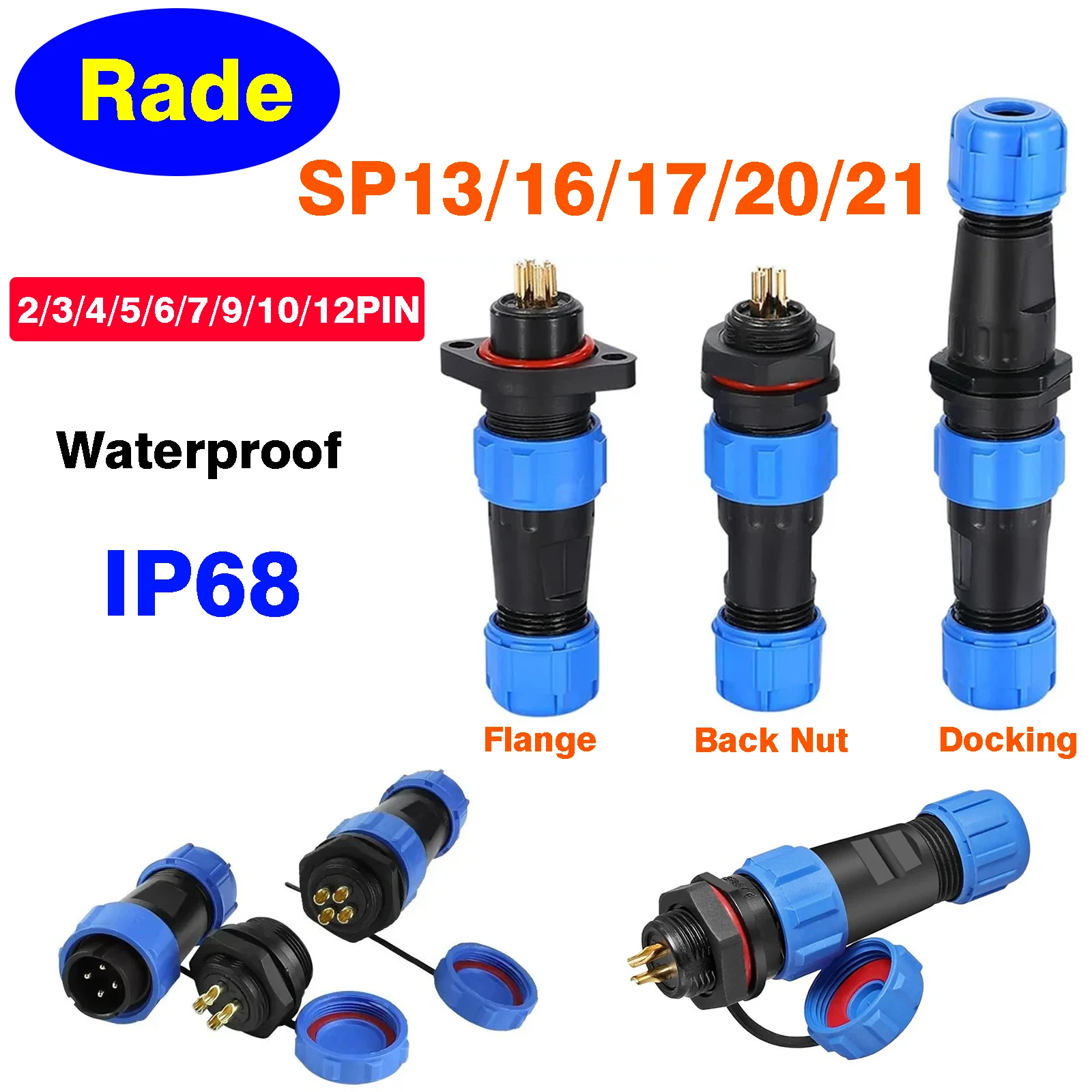 

5/10/100 Sets SP13/16/17/20/21 Panel Mount Waterproof IP68 Aviation Connectors Plug Socket, Electrical Cable Wire Connector