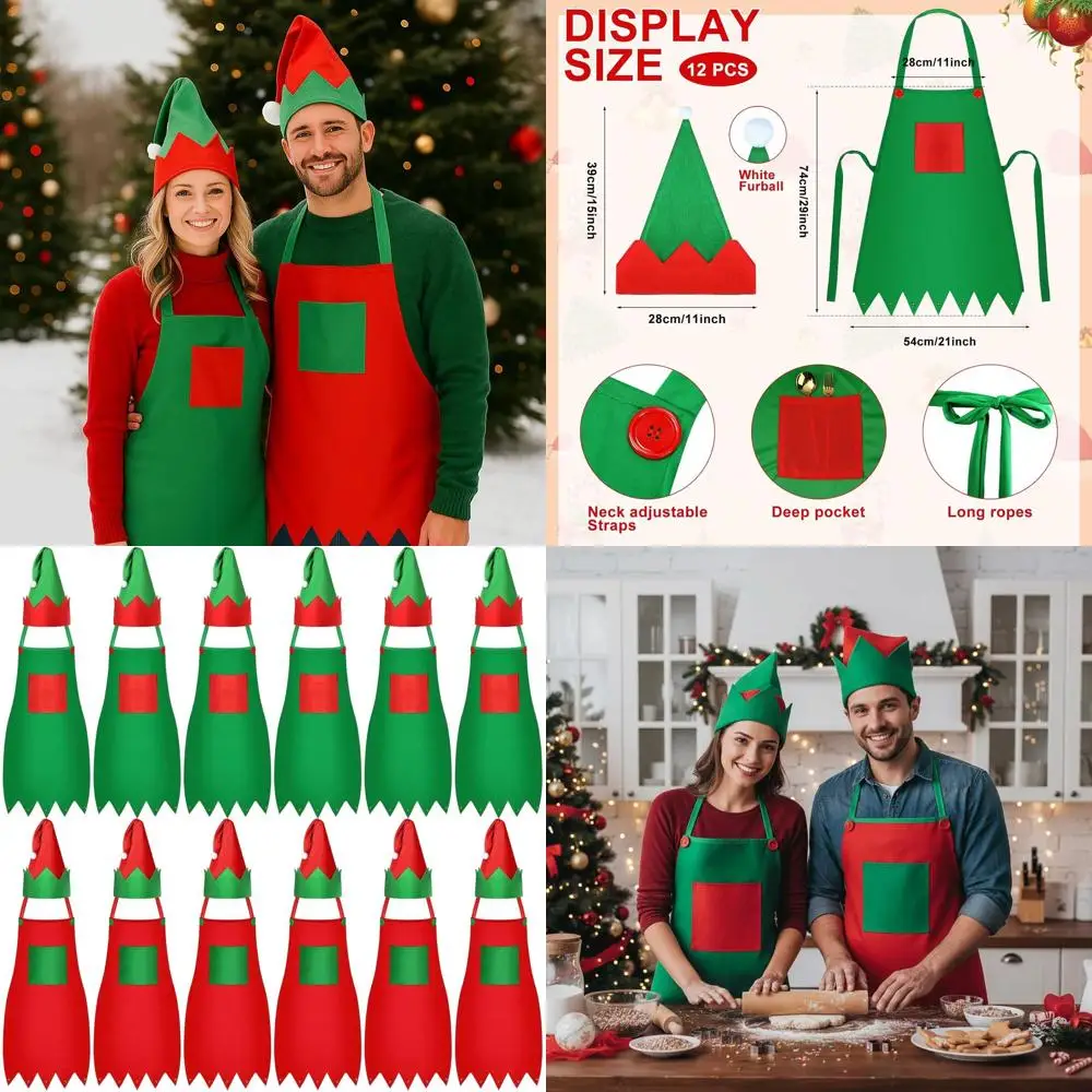 

Рождественский фартук и шляпа эльфа из 24 предметов для женщин, аксессуары для праздничного рождественского наряда