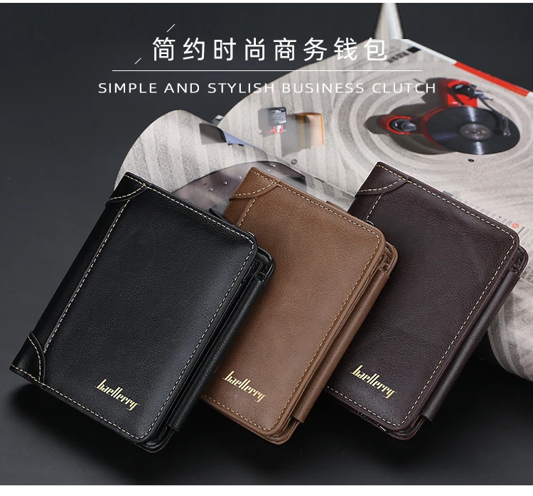 Brand Men PU Leather Short Wallet With Zipper Coin Pocket Vintage Big Capacity Male Short Money Purse Card Holder New