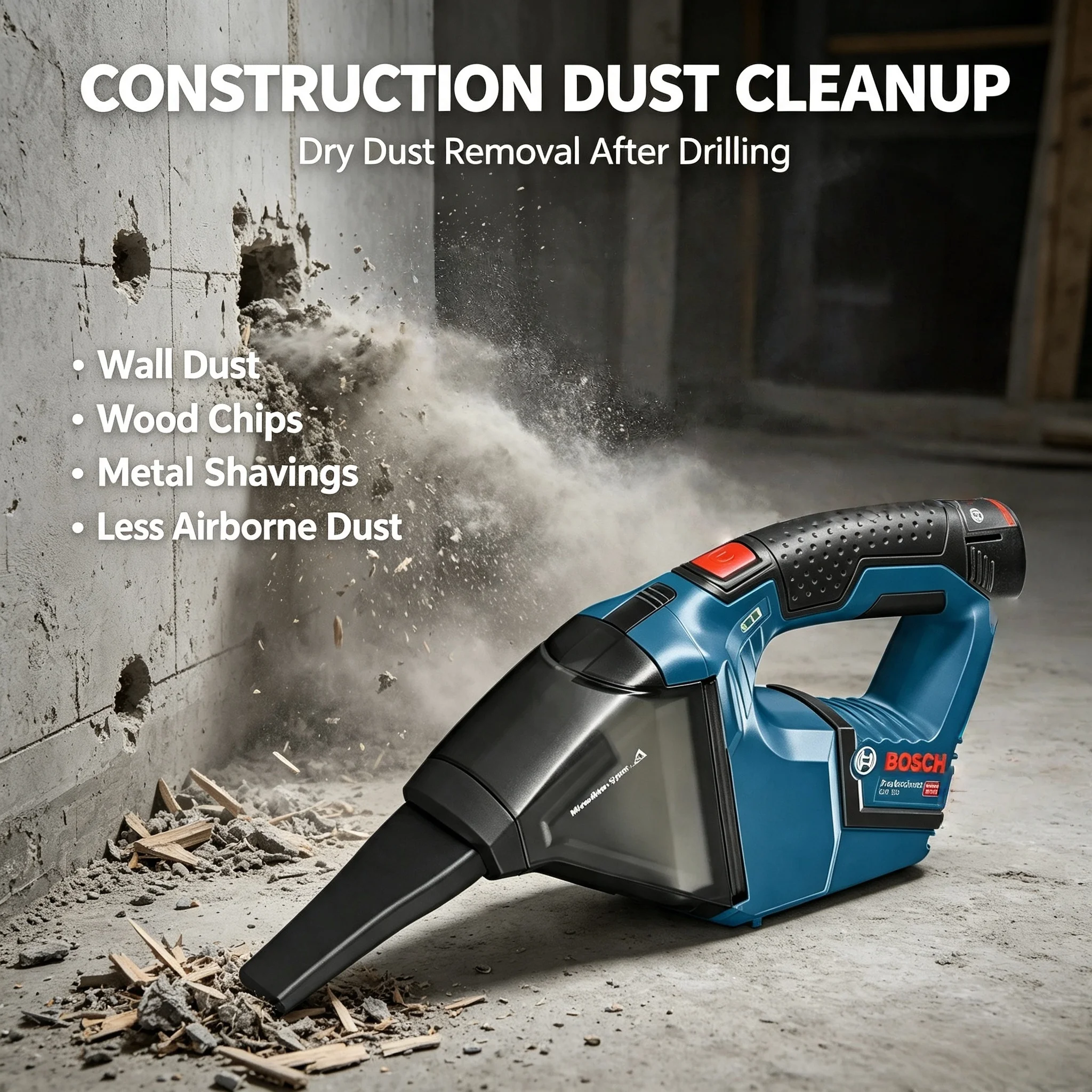 BOSCH GAS 12V-LI Cordless Mini Vacuum Cleaner Powerful Suction Detachable Dust Cup Workshop Debris Cleaning Tool