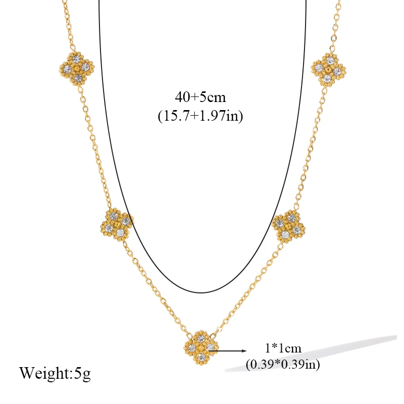 GANEMLY 316L Stainless Steel Clover Flower Zircon Necklace For Women 2025 Fashion Clavicle Neck Chain Waterproof Jewelry Gift