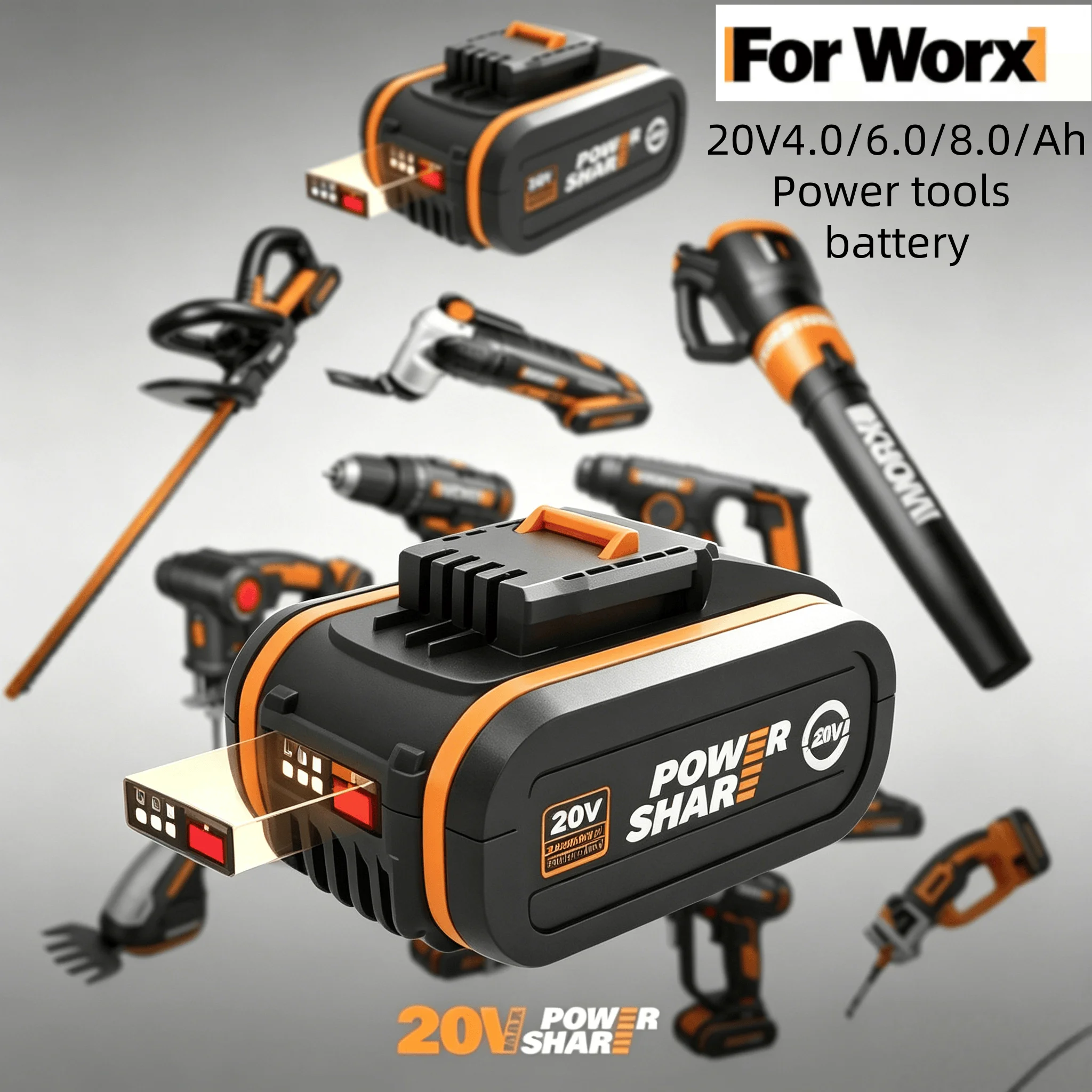 

Top sale 20V Max Lithium-ion Battery 4.0/6.0/8.0Ah Compatible With Worx WA3551 WA3553 WX373 Rechargeable Power Source
