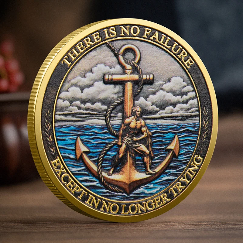 Per Aspera Ad Astra Route Commemorative Coin Gold Plated Color Printed Ship Anchor Collector Coins