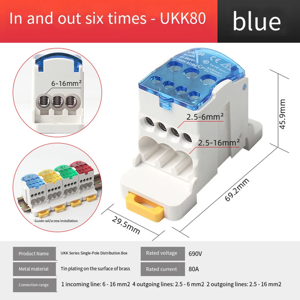 الإعداد الكهربائي 69.2*45.9*29.5 مللي متر صندوق وصلات توصيل كهربائي موصل كهربائي 1 في 6 خارج التكوين