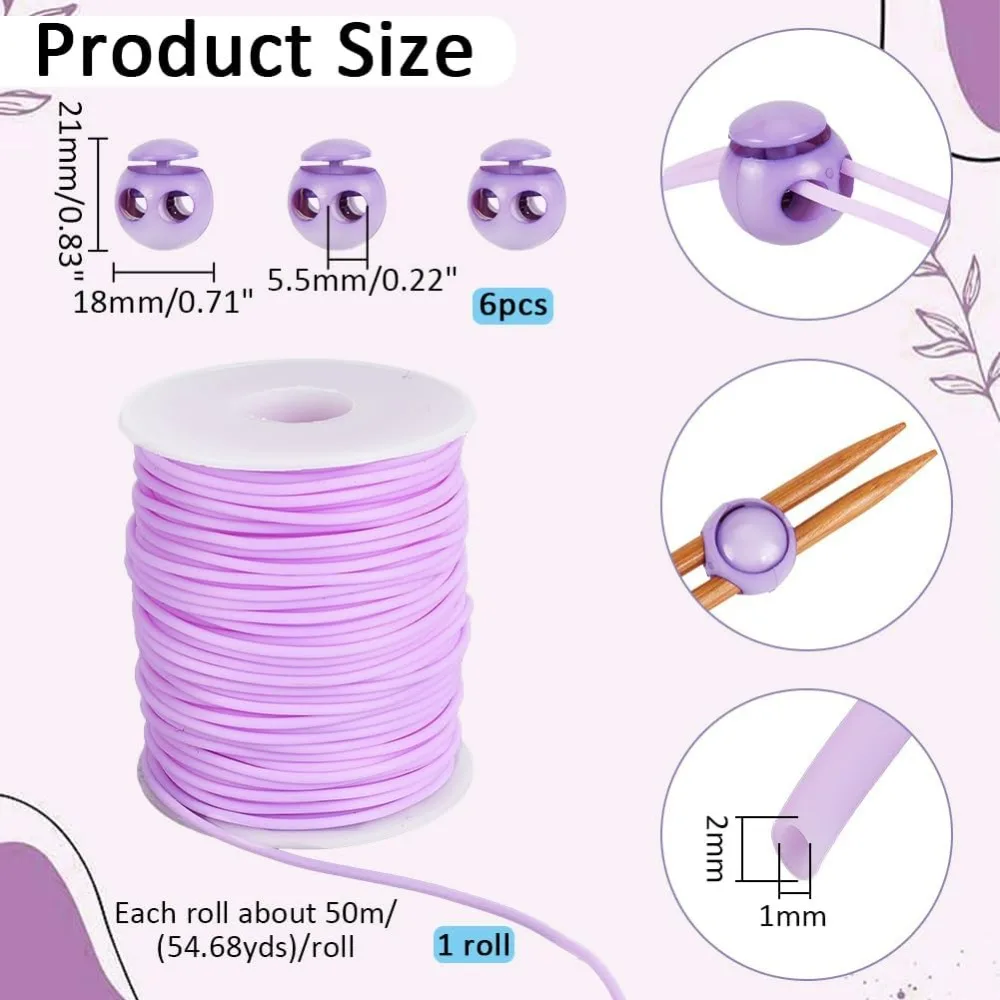 55 Yards Stitch Keeping Cords 2 mm Hollow Rubber Tubing Knitting Barber Cord Stitch Keeper with Plastic Cord Locks for Holding