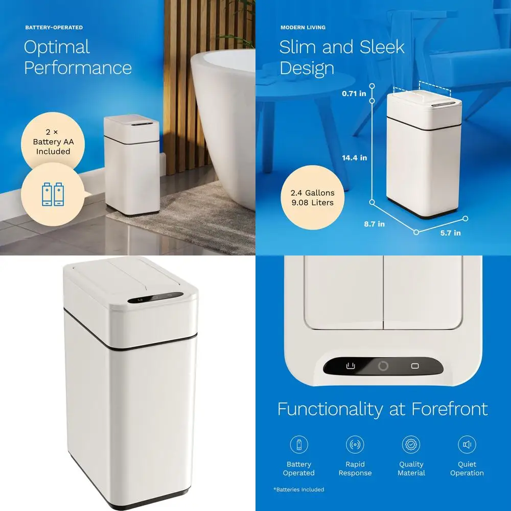 

Battery-Powered 2.4 Gallon Automatic Butterfly Lid Trash Can with Touchless Sensor, Easy to Clean, Space-Saving