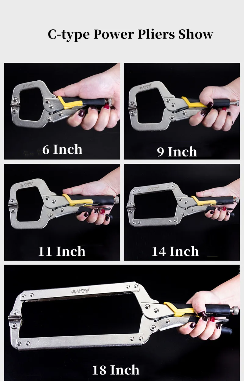 Multi-function Steel C-Type Strong Pliers Clip Vise Grip Locking Plier Woodworking Clamp 6 9 11 14 18 Inch Woodworking Tools