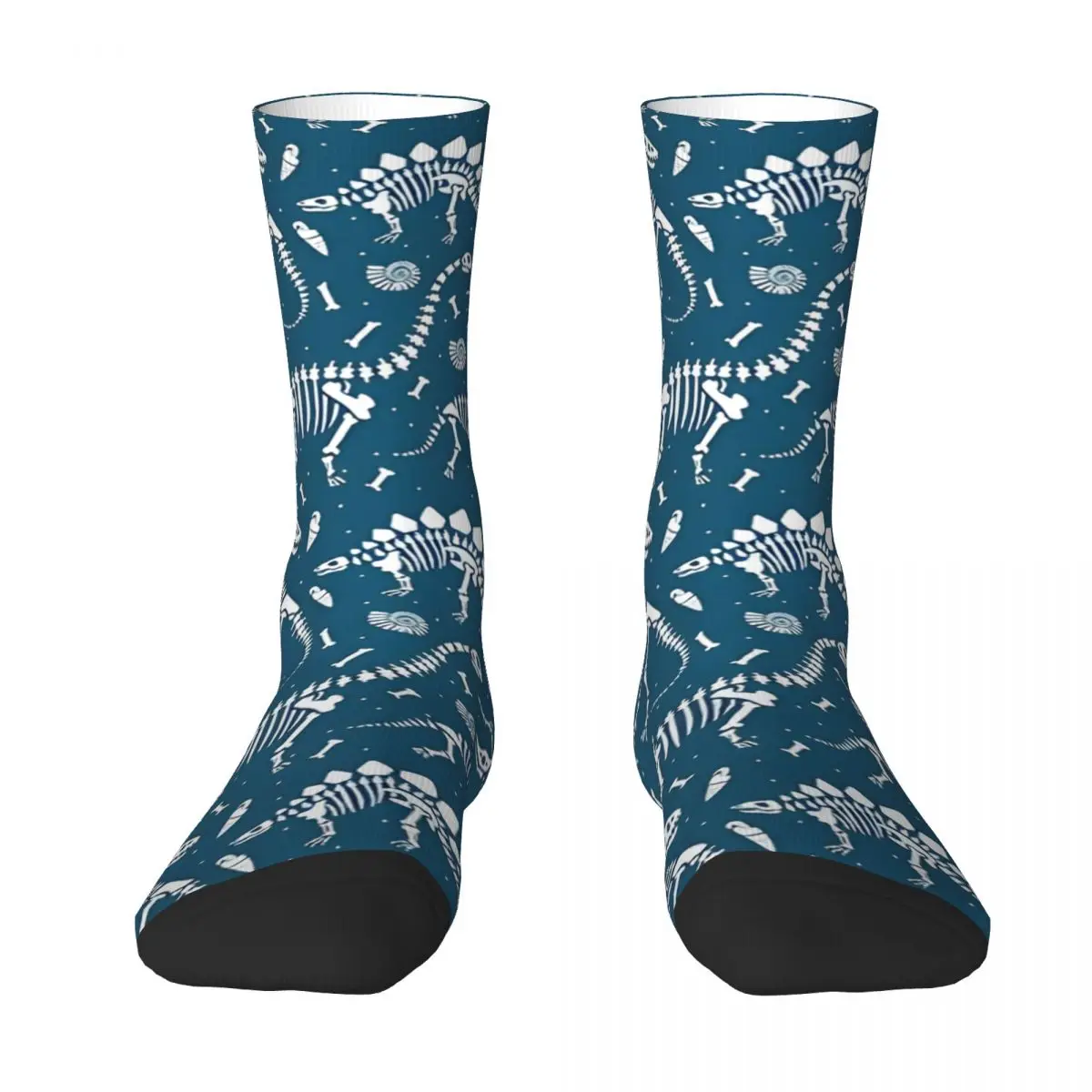 Funny Men's Socks Dinosaur Fossils In Blue Retro Hip Hop Novelty Crew Sock Gift Pattern Printed