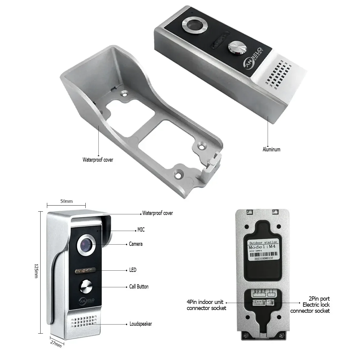 ANJIELO Visible Doorbell Metal Outdoor Unit With Rain Cover and Night Vision Function Video Intercom Doorbell for Home