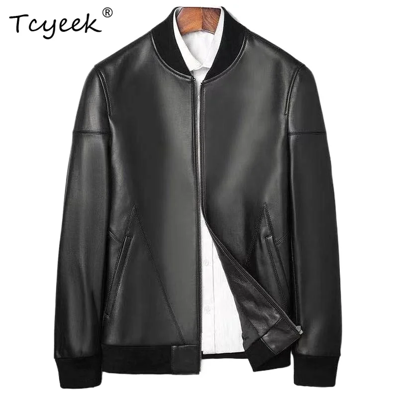 

Tcyeek Real Sheepskin Spring Autumn High End Trendy Stand Collar Black Men Genuine Leather Jacket Jaqueta De Couro Masculina