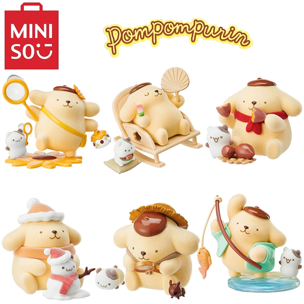 

Stocked Miniso Kawaii Sanrio Pompompurin childhood Four Seasons Table Decoration Cute Girls Students Gifts Figures Model Toys