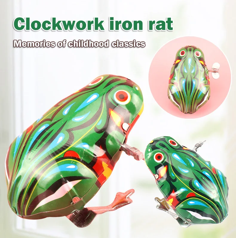 Windup Toy Kids Toy Clockwork Animal Jumping Frog Cock Rabbit Rat Retro Vintage Clockwork Toy Child Gift Collection Decorations