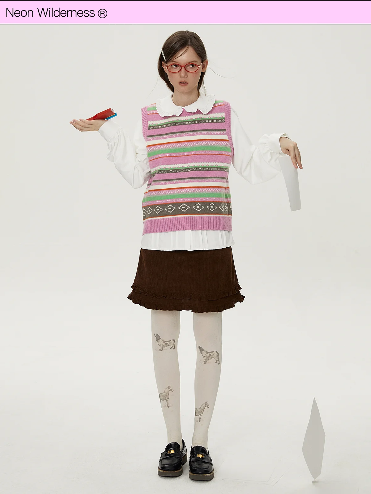 

Неоновый вязаный жилет Wildern в стиле ретро, круглый свитер с кисточками и островом, жилет в цветную полоску, осенний модный женский жилет