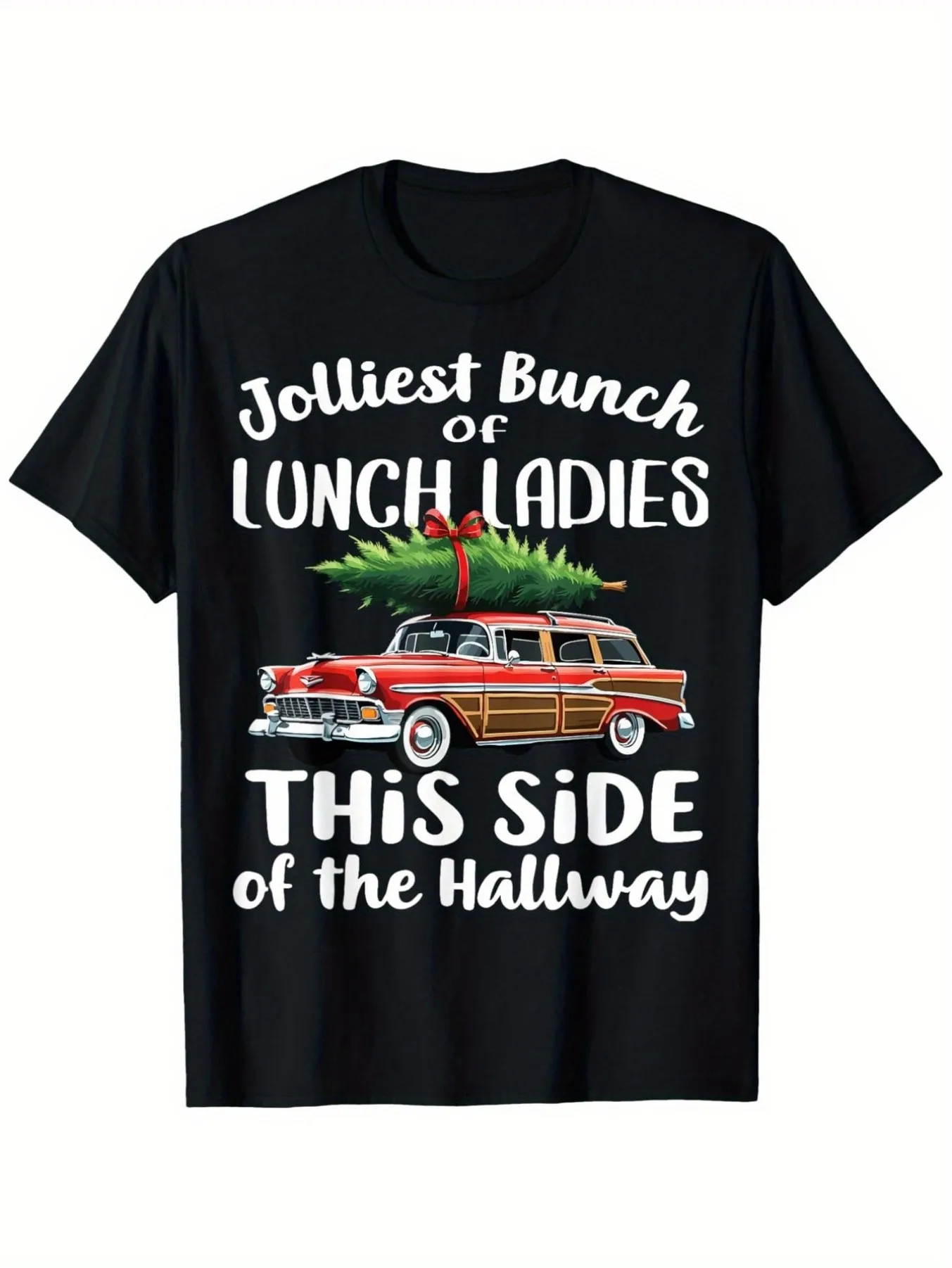 The happiest group of lunch ladies here corridor T-shirt suitable for men and women personality casual round collar outdoor short-sleeved T-shirt slightly elastic 100 cotton