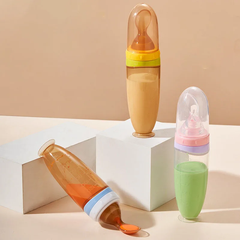 1PCS 120ml Liquid Silicone Feeder, Rice Paste Squeeze Feeding Bottle With Dispensing Spoon