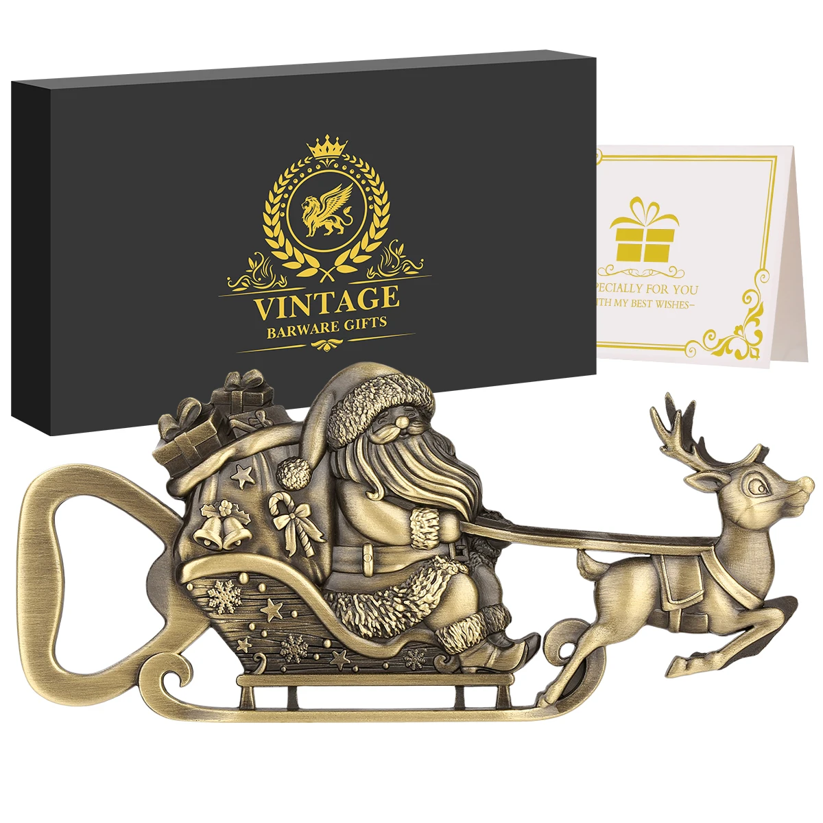 

Santa Claus with Elk Cart Bottle Opener Personalized Christmas Gifts Home Party Decor Barbecue Beer Openers Gift Set for Dad Him