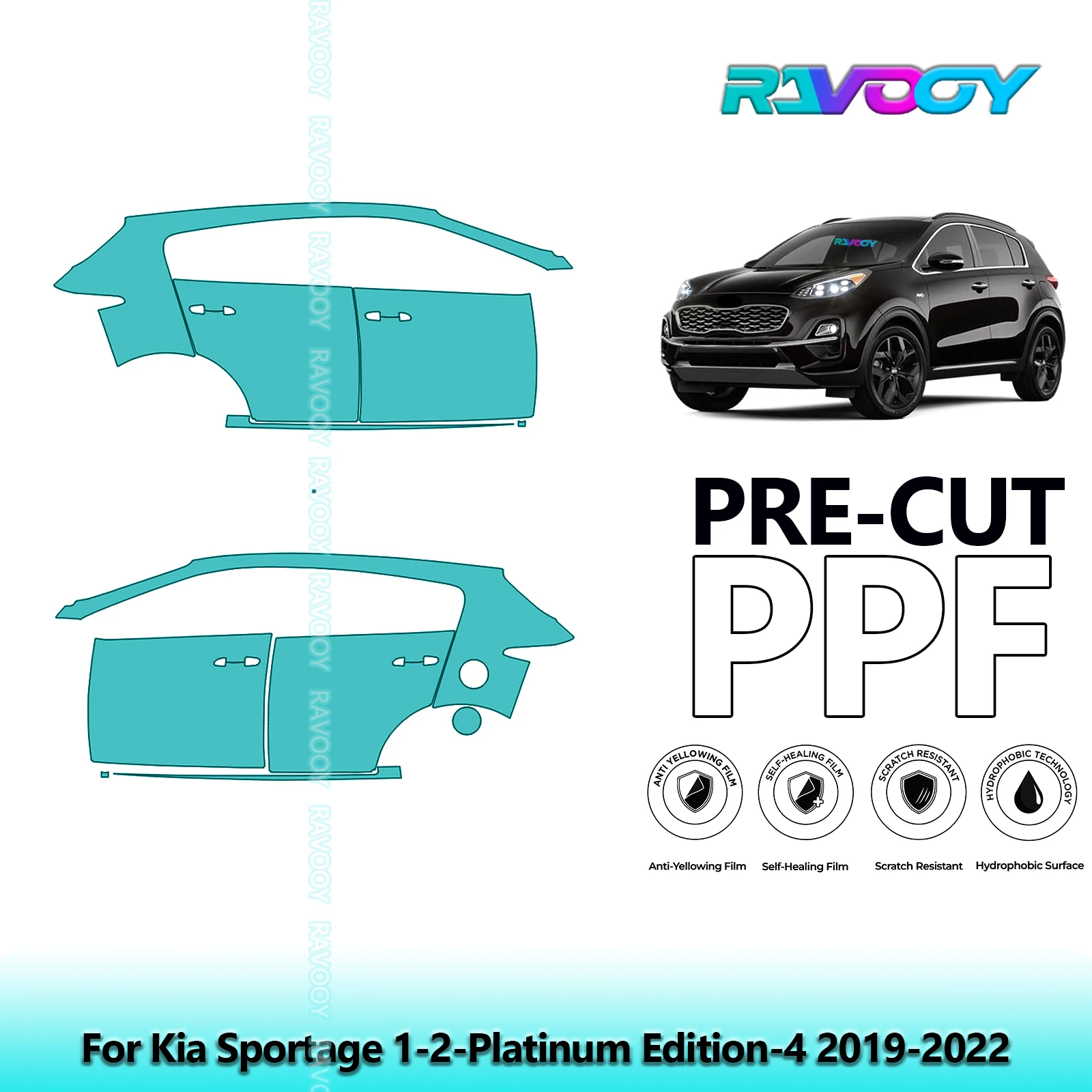 

For Kia Sportage 1-2-Platinum Edition-4 2019-2022 8.5mil Pre-Cut PPF Door & A/B Pillar Kit TPU Paint Protection Film Set