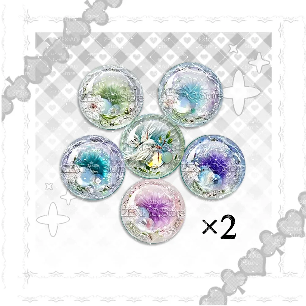 12PCS Bird Dandelion Floral Pattern Doll Eyes Blythe Doll Pupil Eyes Chips Glass Eyes DIY Doll Making Supplies MS016