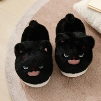 Chaussons en peluche unisexe ZUOFU en forme de chat noir, chaussures d'intérieur en coton chaud avec semelle antidérapante en EVA pour l'automne et l'hiver 4