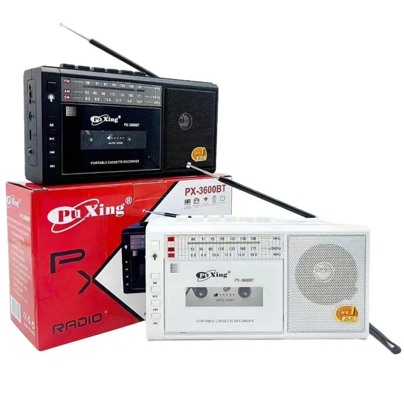 

Puxing 3600BT Portable Vintage Style Cassette Tape Recorder Player with Sd Card USB Am Fm Radio Wireless Speaker & Music Players