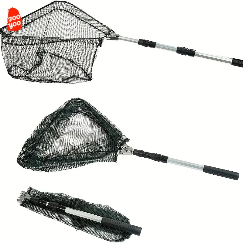 1 SET Premium Aluminum Alloy Triangular Mini Fishing Net Folding Hand Fishing Net Triangular Buckle Fishing Net Fishing Gear