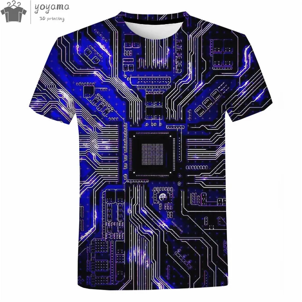 New Summer Fashion T-Shirt 3d Print Circuit Board Graphic Shirts For Men Electronic Chip Creative T Shirt Circuit T Shirt Tops