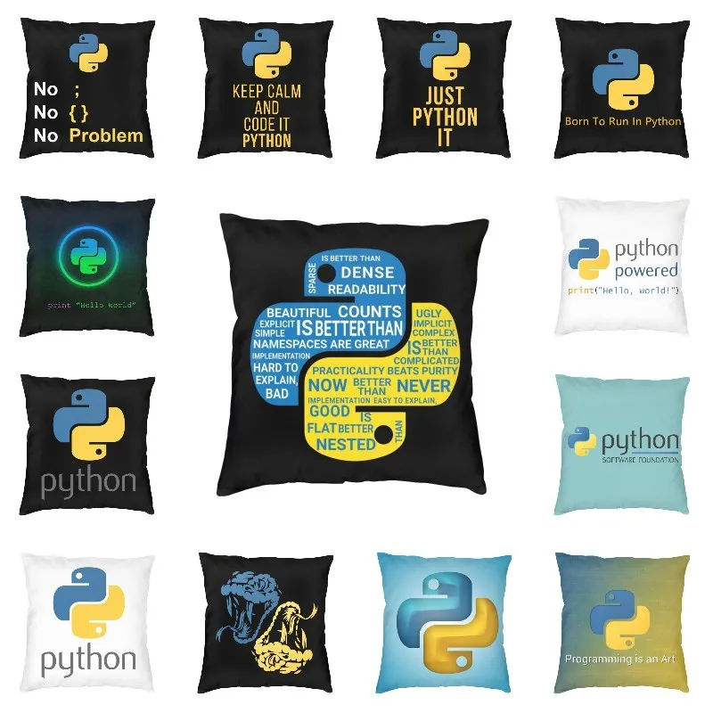 Python Programmers Throw Pillow Case Home Decorative 3D Printed Programming Developer Coder Cushion Cover for Sofa Pillowcase