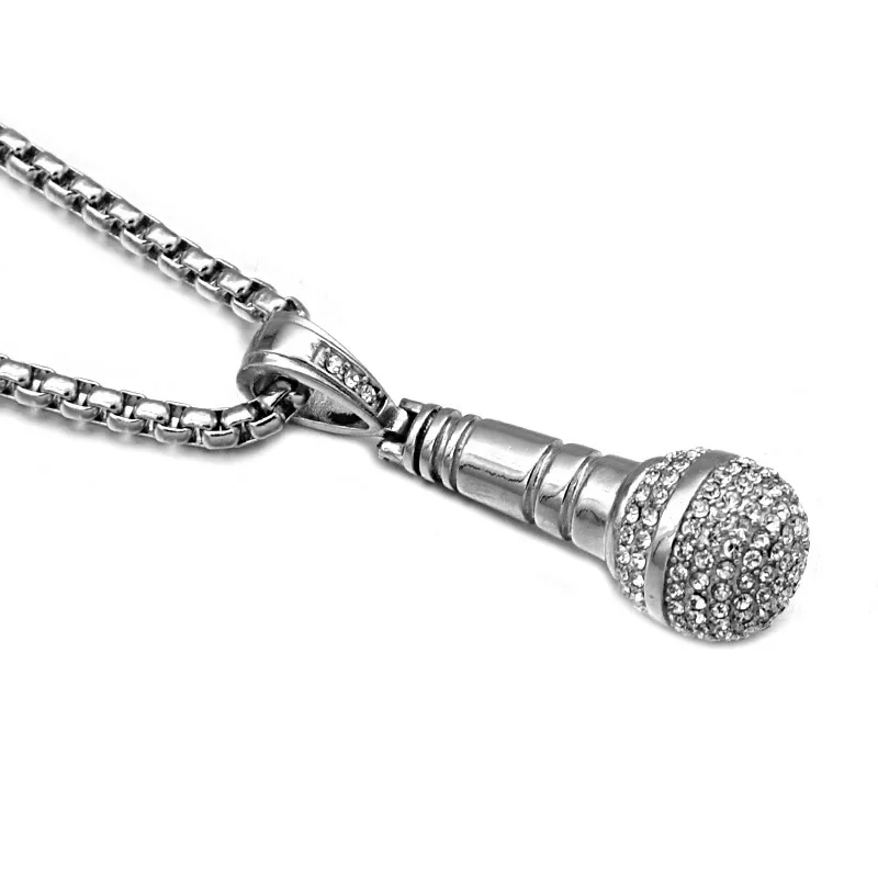 Hiphop/Rock Punk Microphone Necklace & Pendant Men/Women Stainless Steel Gold/Silver Color Jewelry Wholesale