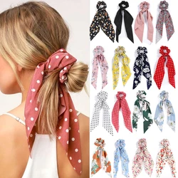 2023แฟชั่นพิมพ์ชีฟองยาว Ribbon Scrunchies ผู้หญิงหญิงสาวหางม้าผ้าพันคอผมวงยืดหยุ่นผมผูกเครื่องประดับผมขายส่ง