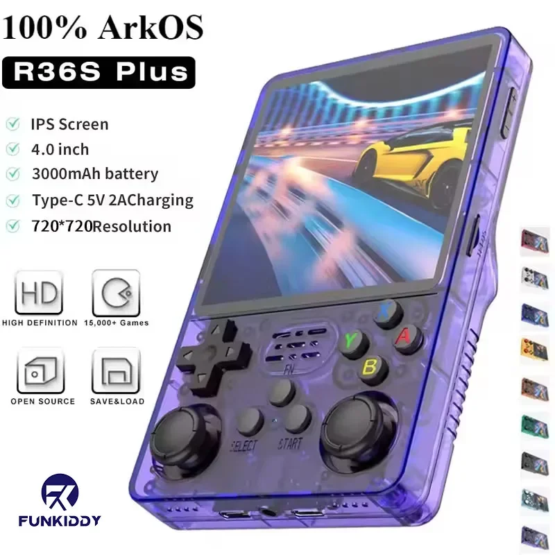 

FUNKIDDY R36S Plus Retro Game Console Handheld 4" IPS Screen ARKOS 2.0 R36PLUS Retro Game Console Portable Pocket Video Player