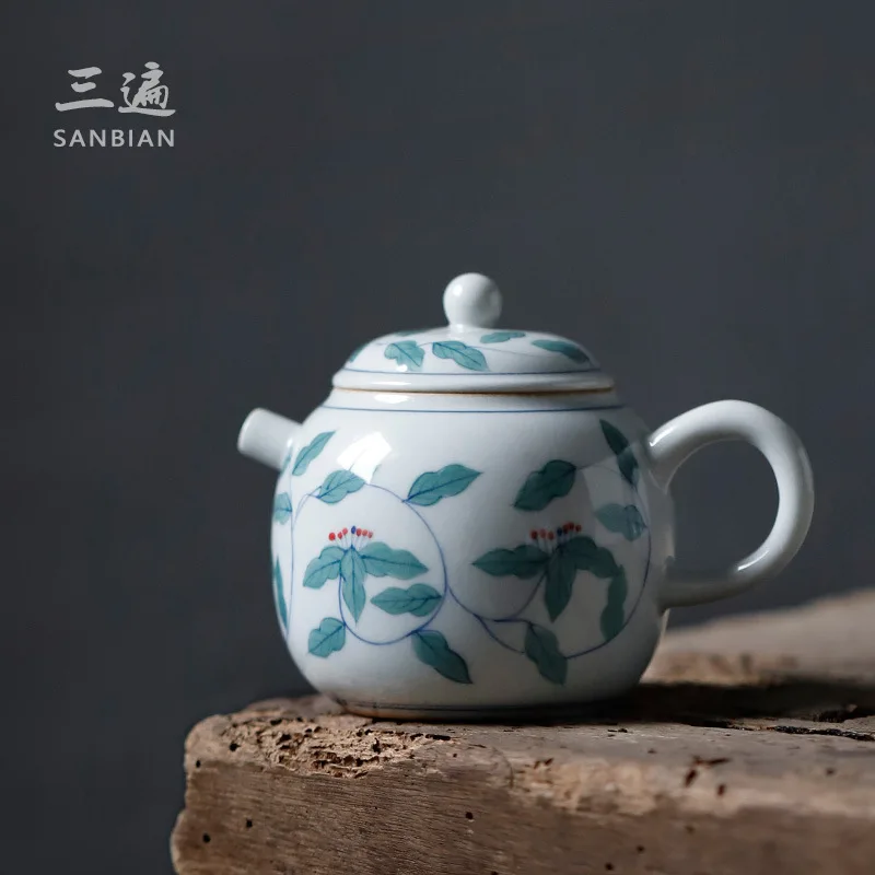 

★★Jingdezhen Hand-Painted Retro Blue and White Teapot Chinese Kung Fu Teaware Single Pot Ceramic Household Teapot Small