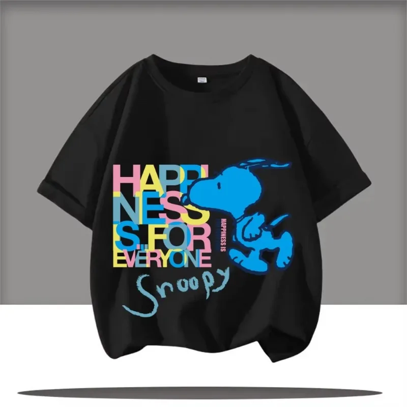 2026 صيف جديد شبكة مستديرة الرقبة تي شيرت تشارلي براون و سنوبي الكرتون أنيمي الأطفال الشارع العلوي القطن الخالص قصيرة الأكمام