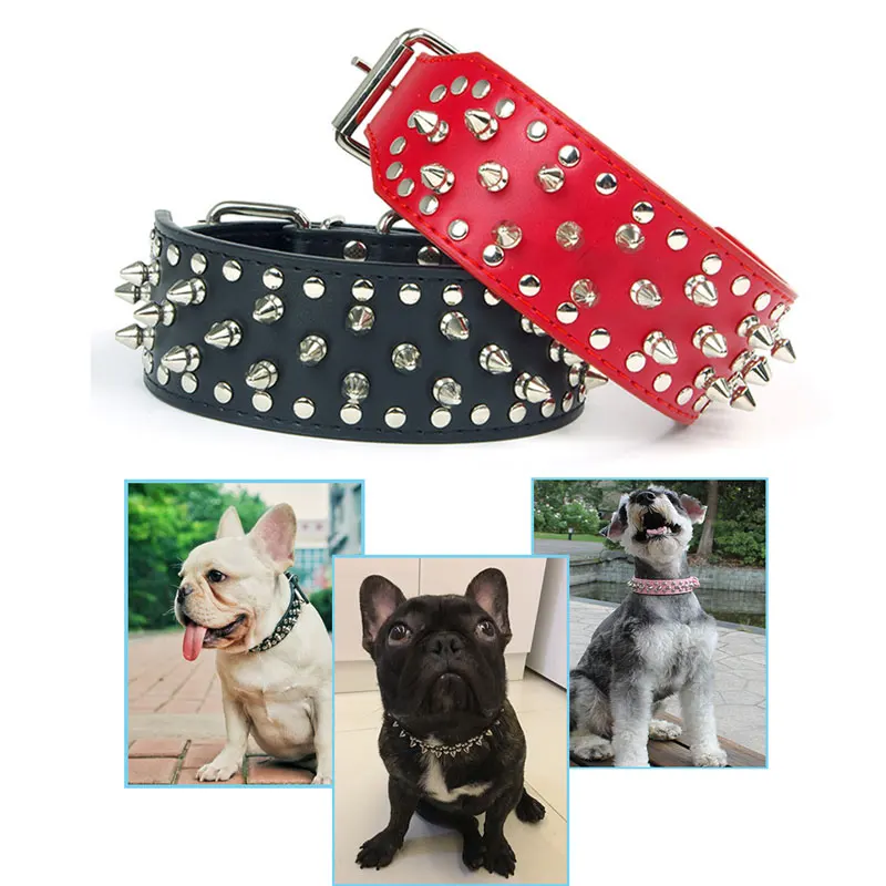 Adjustable Leather Pet Dog Collar Neck Strap Supplies Pu Leather Punk Rivet Spiked Dog Collar Pet Collars For Small Dog Cat