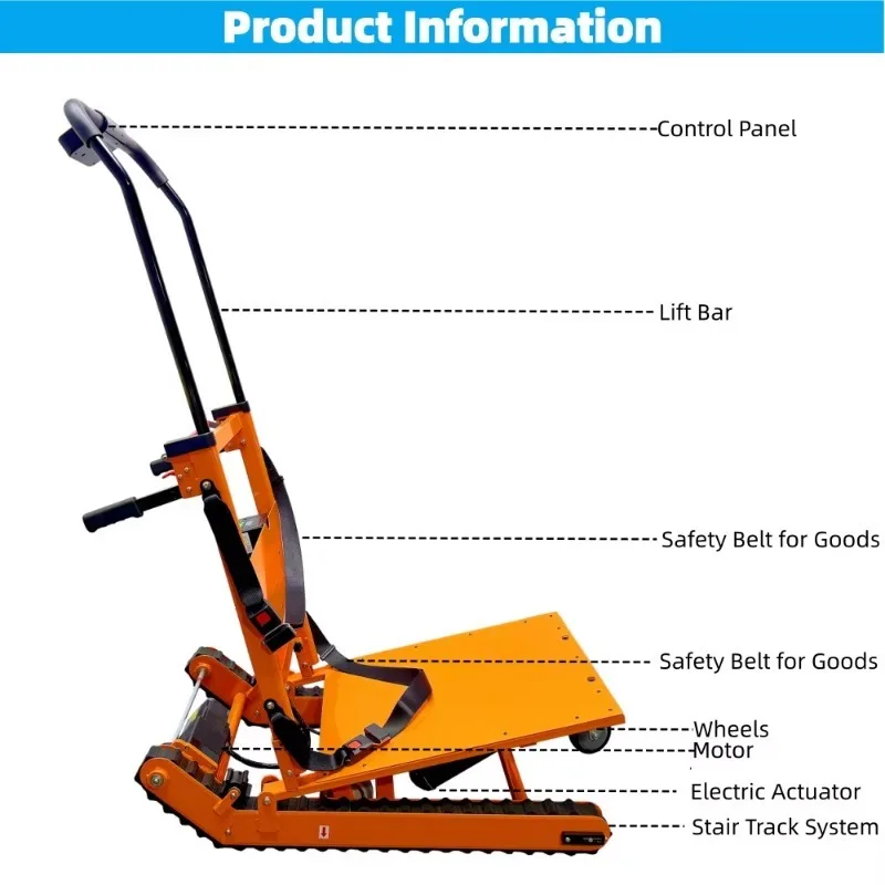 Powered Motorized Lithium Battery Folding Aluminum Electric Stair Climbing Trolley with 210kg Capacity
